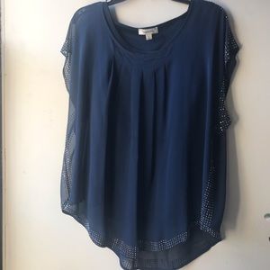 🎉HP🎉 Navy/Rhinestone Double Layered Blouse